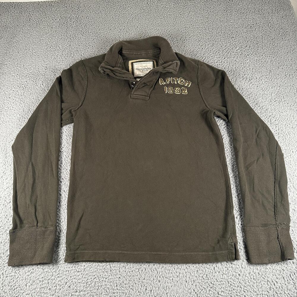 Vtg Abercrombie & Fitch Shirt Mens L Brown 1/4 Button Long Sleeve 1892 Logo USA